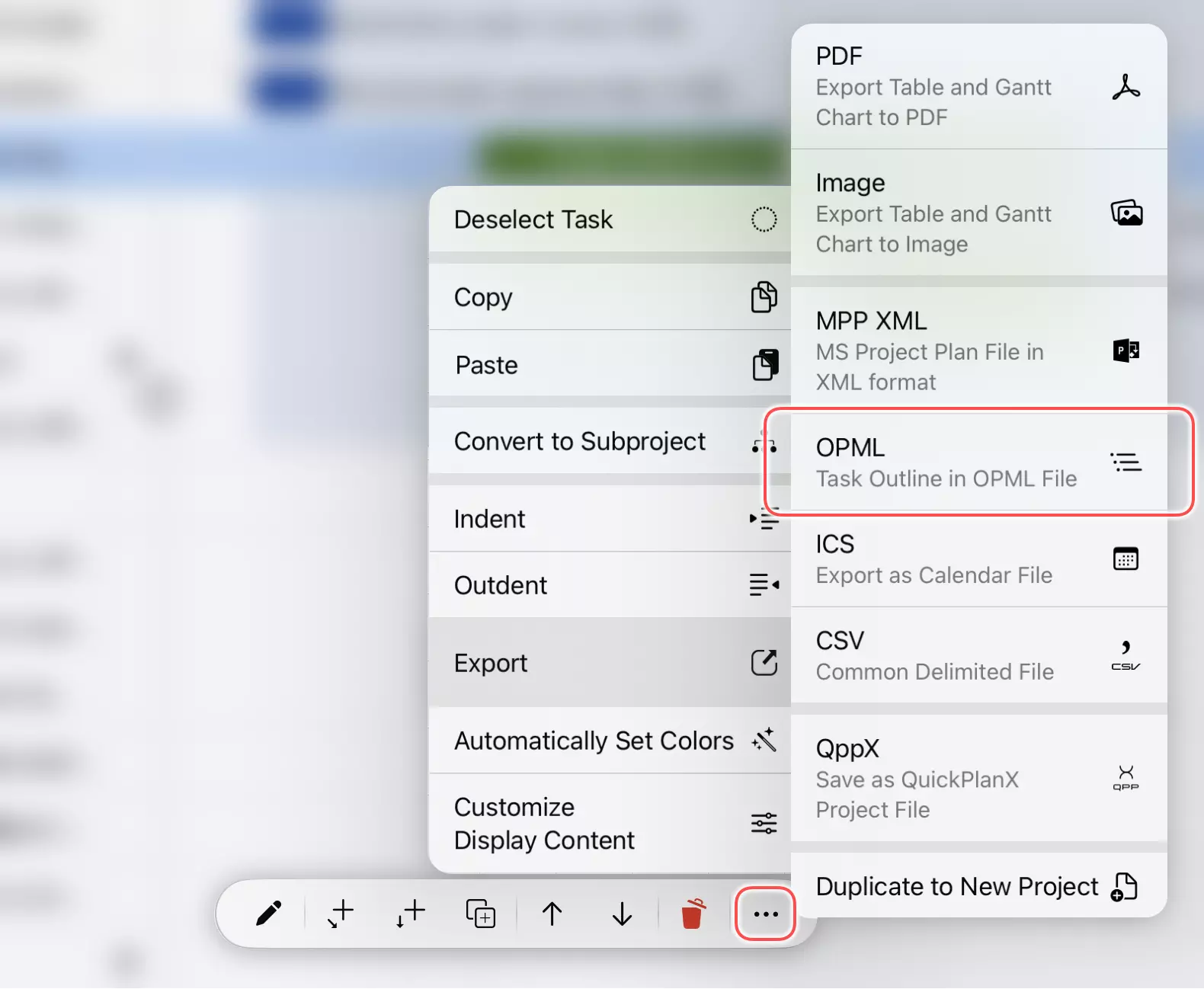 Export a task group to OPML file on iPad