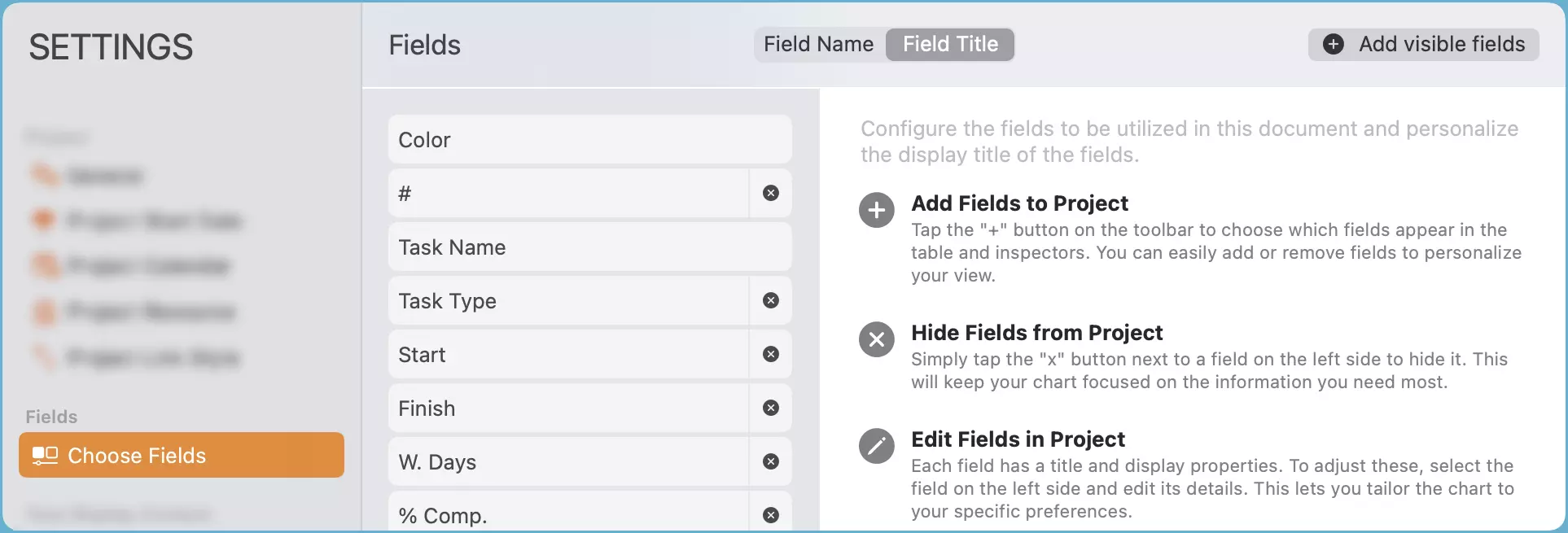Fields Setting