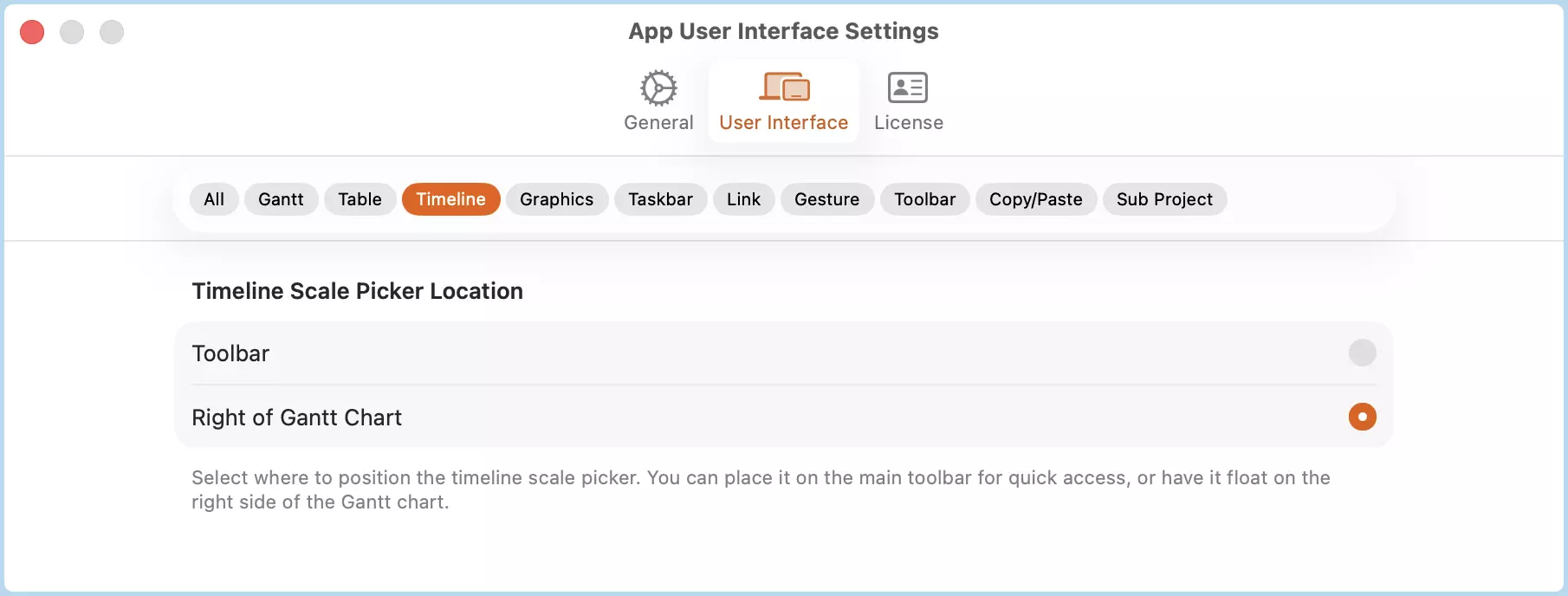 Timeline View Styles Position Option
