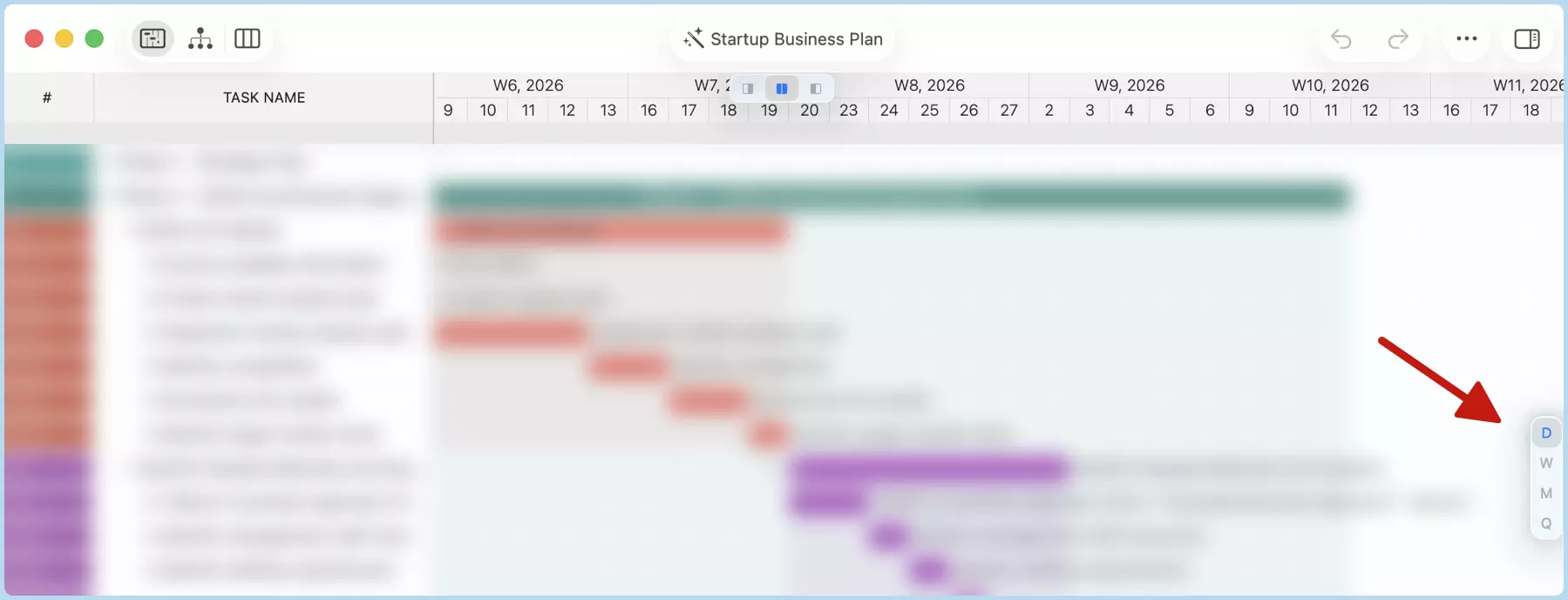 Timeline View Styles Switcher at Gantt Right Edge on macOS Devices