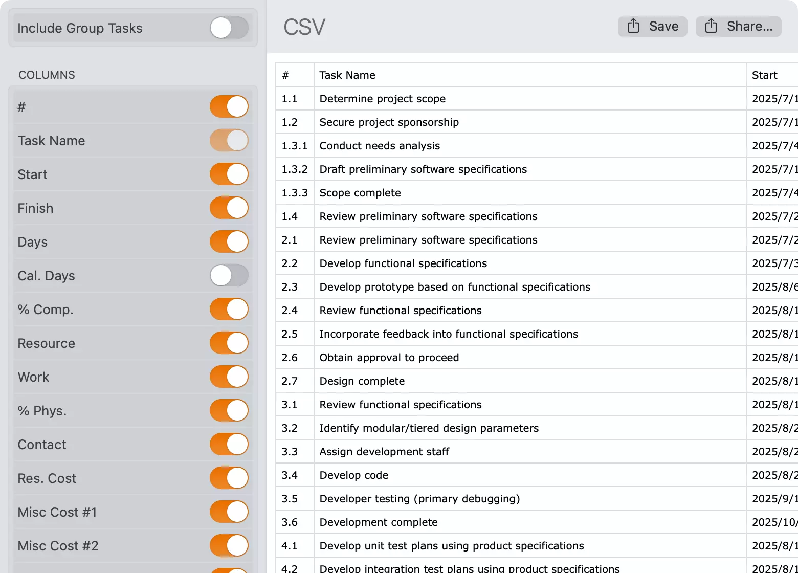 Exportieren nach CSV