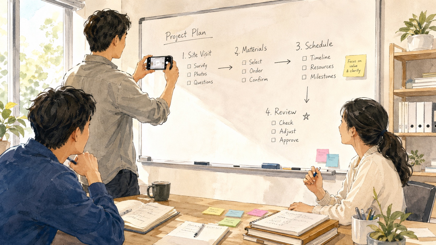 Handschriftliche Planungsnotizen, konvertiert in strukturierten Projekt-Input
