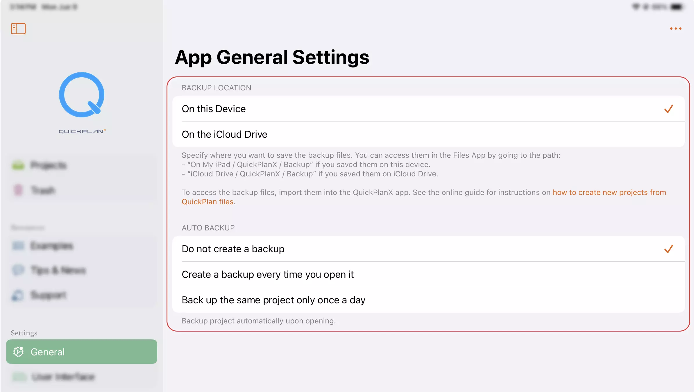 Backup Settings