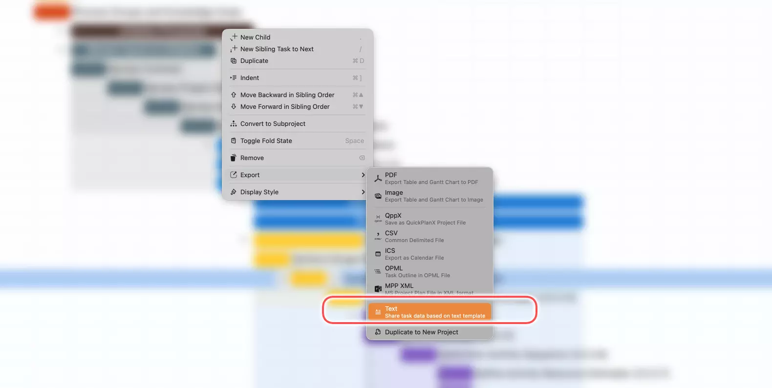 Menú de exportación en Mac