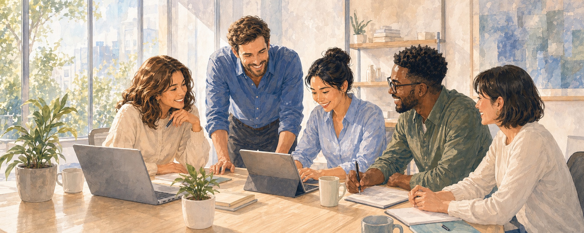 Une équipe de projet utilisant QuickPlanX confortablement dans un bureau moderne