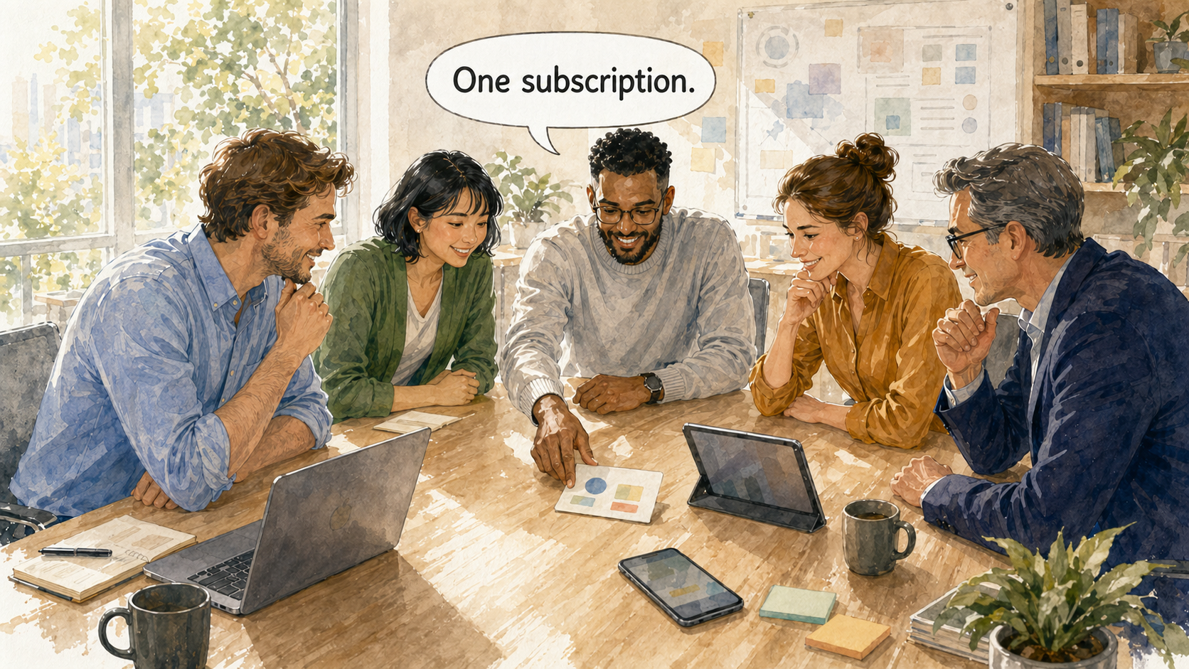 Une équipe de planification utilisant un seul abonnement sur Mac, iPad et iPhone