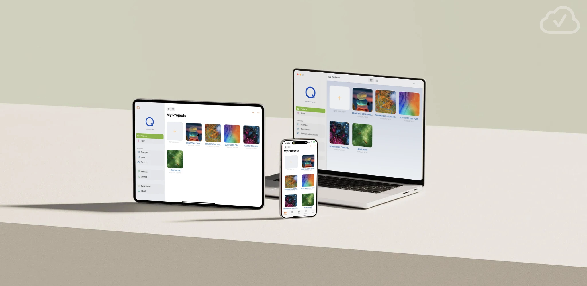 QuickPlanX project data syncing automatically across Apple devices with iCloud
