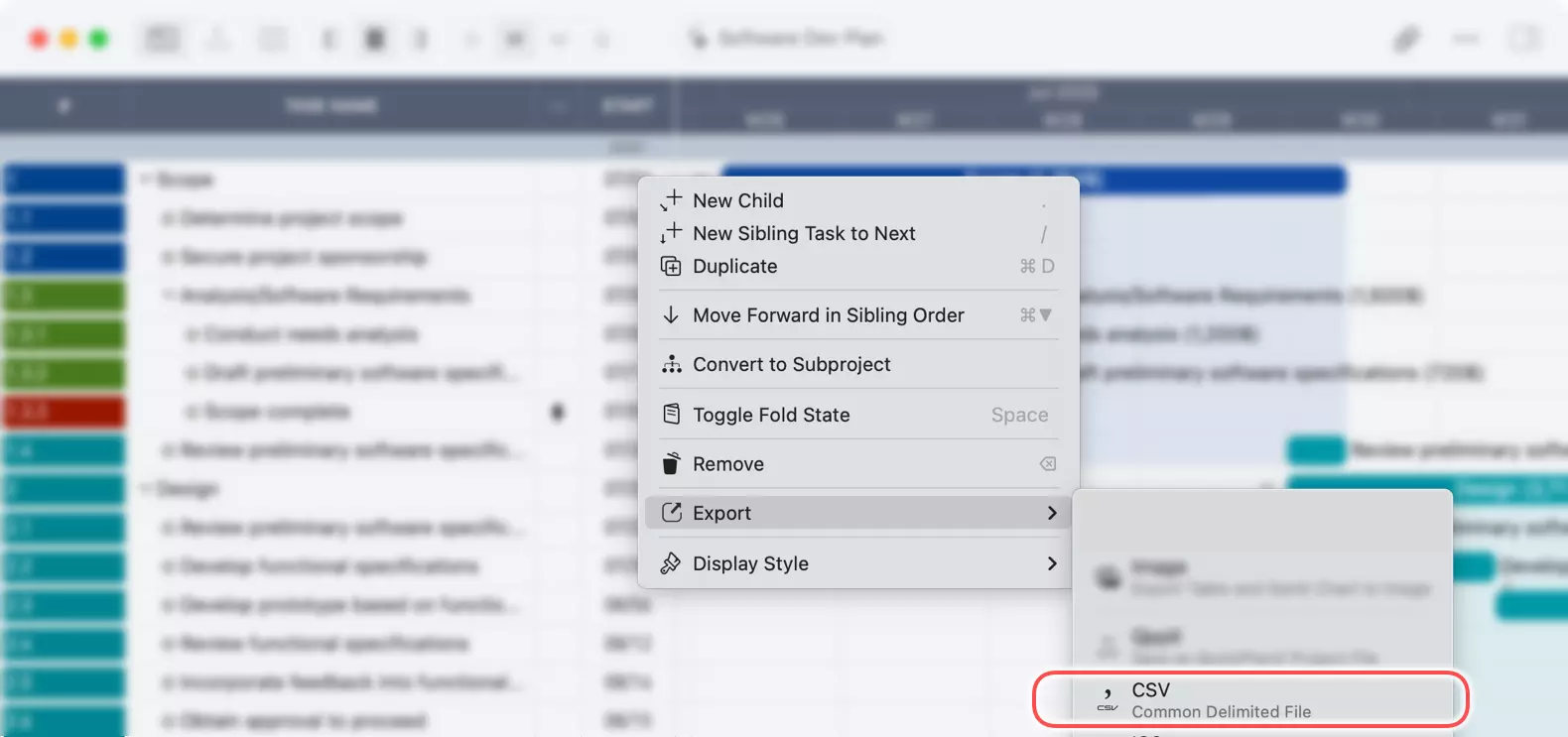 Export on Mac