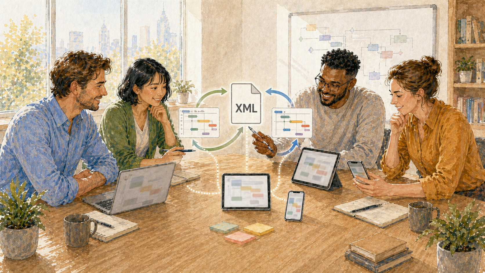 Mac、iPad、iPhone全体でXMLを使用してプロジェクトスケジュールを交換する計画チーム