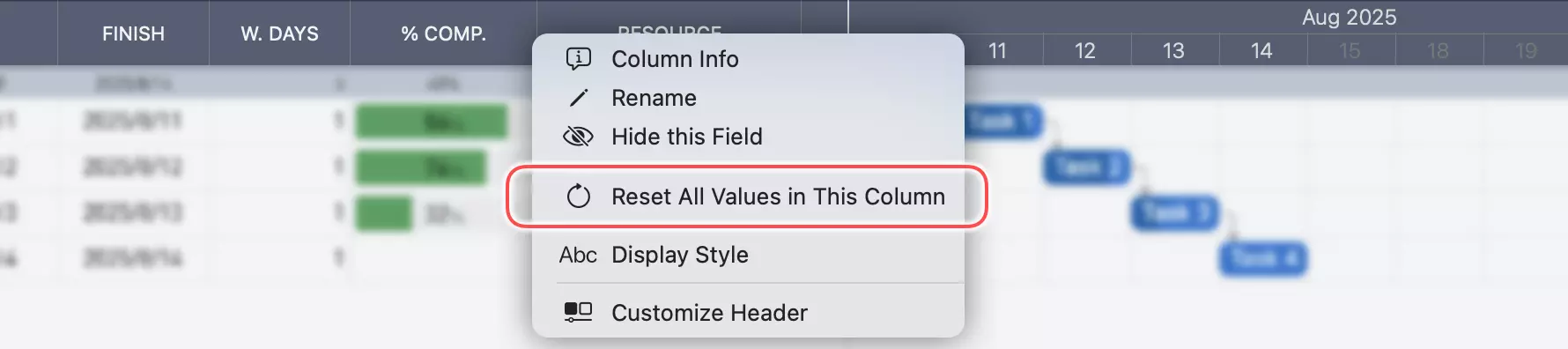 Reset Menu